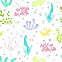 colorato alga marina vettore senza soluzione di continuità modello. mare vita infantile piatto cartone animato sfondo.