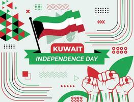 Kuwait nazionale giorno bandiera con carta geografica, bandiera colori tema sfondo e geometrico astratto retrò moderno nero giallo rosso design. astratto moderno design. vettore