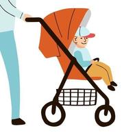 illustrazione vettoriale colorato il bambino si siede sul passeggino