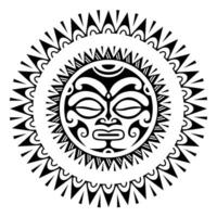 il giro tatuaggio ornamento con sole viso maori stile. africano, aztechi o Maya etnico maschera. nero e bianca vettore