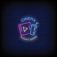 vettore di testo in stile insegna al neon spettacolo notturno al cinema