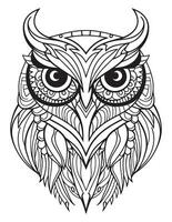 gufo uccello colorazione libro per adulti vettore, digitale mandala illustrazione di gufo, bianca sfondo, pulito linea arte, tatuaggio e Stampa design vettore