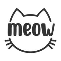 Miao lettering dentro gatto testa pittogramma, con orecchie e basettoni. carino design per felino Gli amanti e gatto mamme. vettore