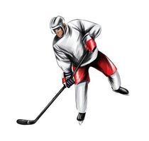 giocatore di hockey astratto da schizzi di acquerelli, disegno colorato, realistico. sport invernali. illustrazione vettoriale di vernici