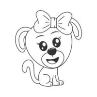 carino cane seduta cartone animato stile per colorazione vettore
