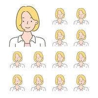 raccolta di icone di varie espressioni facciali delle donne. illustrazioni di disegno vettoriale stile disegnato a mano.
