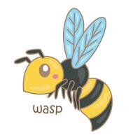 alfabeto w per vespa vocabolario lettura scuola lezione cartone animato illustrazione vettore clipart etichetta