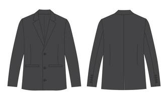 lungo manica nero colore blazer completo da uomo tecnico disegno moda piatto schizzo vettore illustrazione modello davanti e indietro visualizzazioni isolato su bianca sfondo