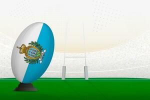 san Marino nazionale squadra Rugby palla su Rugby stadio e obbiettivo messaggi, preparazione per un' pena o gratuito calcio. vettore