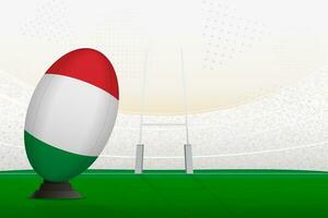 Italia nazionale squadra Rugby palla su Rugby stadio e obbiettivo messaggi, preparazione per un' pena o gratuito calcio. vettore