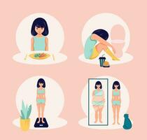 mangiare disturbo concetto anoressia bulimia problema piatto persona illustrazione vettore