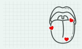 salutare lingua e bocca. raffigurato con schema lingua e bocca e amore simbolo con cuore. vettore