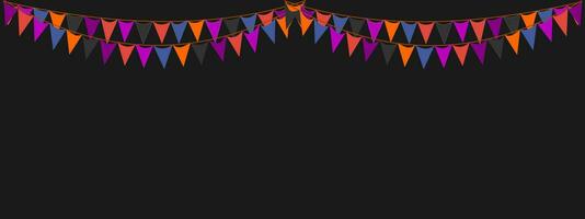pavese sospeso arancia nero viola buio bandiere triangoli bandiera sfondo. Halloween, trucco, trattare, notte, raccolta, autunno, ringraziamento, gousto, zucca, festa, celebrazione concetti. vettore