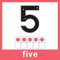 5 cinque numero conteggio mania elegante flashcard per aula e scuola a casa di moda boho educativo arredamento vettore