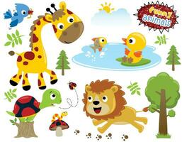 gruppo di divertente animali cartone animato nel foresta vettore