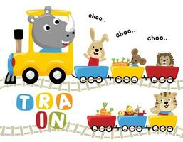 divertente animali cartone animato con Alimenti su vapore treno vettore
