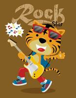 vettore cartone animato di divertente tigre giocando elettrico chitarra
