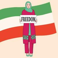 iraniano donne protesta illustrazione con manifesto vettore