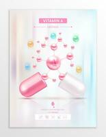 vitamina un' rosa nel capsula. essenziale vitamine complesso e minerali nel molecolare modulo. dietetico supplemento per farmacia annuncio. manifesto bandiera design per cliniche. medico concetto. vettore eps10.