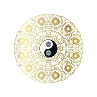 mandala d'oro lucido con segno yin yang isolato vettore