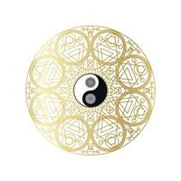 mandala d'oro lucido con segno yin yang isolato vettore