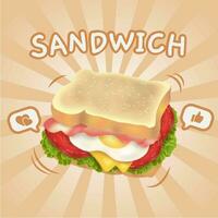 Sandwich veloce cibo disegnato a mano illustrazioni etichetta imballare vettore