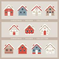 Natale case collezione. impostato di rustico inverno case. vacanze elementi per disegno, carte, manifesti, striscioni. vettore