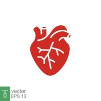 rosso umano cuore icona. semplice solido, piatto stile. interno organo, vero, cardiologia, cardiaco anatomia, medico concetto. silhouette, glifo simbolo. vettore illustrazione isolato su bianca sfondo. eps 10.