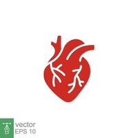 rosso umano cuore icona. semplice solido, piatto stile. interno organo, vero, cardiologia, cardiaco anatomia, medico concetto. silhouette, glifo simbolo. vettore illustrazione isolato su bianca sfondo. eps 10.