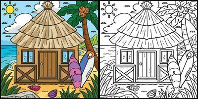 estate tropicale capanna colorazione pagina illustrazione vettore
