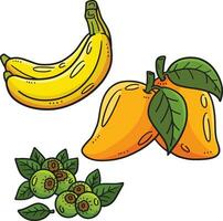 Banana, Mango mirtillo cartone animato colorato clipart vettore