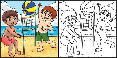 ragazzi giocando spiaggia pallavolo estate illustrazione vettore