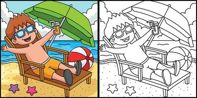 ragazzo rilassante su il spiaggia estate illustrazione vettore