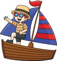 ragazzo su il barca cartone animato colorato clipart vettore