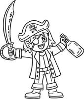 pirata con rum e arma da taglio isolato colorazione vettore