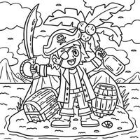 pirata Capitano su un isola colorazione pagina per bambini vettore