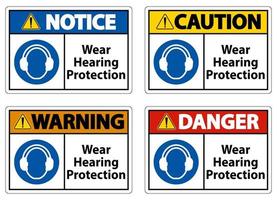 indossare il segno di protezione dell'udito su sfondo bianco vettore