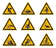 etichette triangolari di simboli di pericolo di avvertimento su sfondo bianco vettore