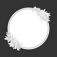 simpatica cornice circolare in bianco e nero con fiori per un invito a nozze linea di buon compleanno illustrazione vettoriale di scarabocchi