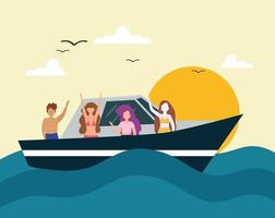 persone che viaggiano in yacht vettore