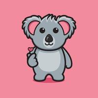 simpatico personaggio mascotte koala con dito amore posa fumetto icona vettore illustrazione
