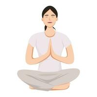 bellissimo donna Meditare nel il mattina con namaste posa vettore