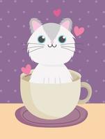 simpatico gatto sulla tazza di caffè cartone animato vettore