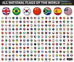 tutte le bandiere nazionali del mondo insieme. disegno del pulsante convesso cerchio. vettore di elementi.