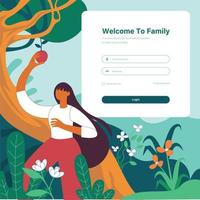 giovane ragazza raccoglie frutta dall'albero illustrazione vettoriale concetto pagina di login modello di progettazione design