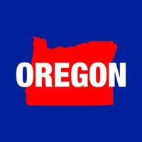 Oregon stato carta geografica tipografia su blu sfondo. vettore