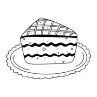 dolce torta pezzo. mano disegnato scarabocchio stile. vettore illustrazione isolato su bianca. colorazione pagina.