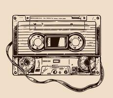 Audio cassetta Vintage ▾ schizzo mano disegnato schizzo musica vettore illustrazione