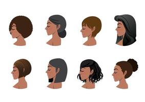 collezione di acconciature per donne afroamericane. donne nere vista laterale avatar illustrazione vettoriale