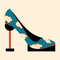 moda Da donna alto tacco scarpe, blu Stampa scarpe, nuvole, vettore illustrazione